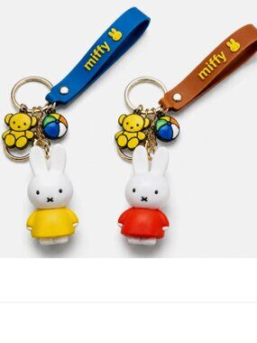 (Set of 2) Miffy Rabbit Boris Bear Key Fob Keychain Charm Bag Holder Clip Bead